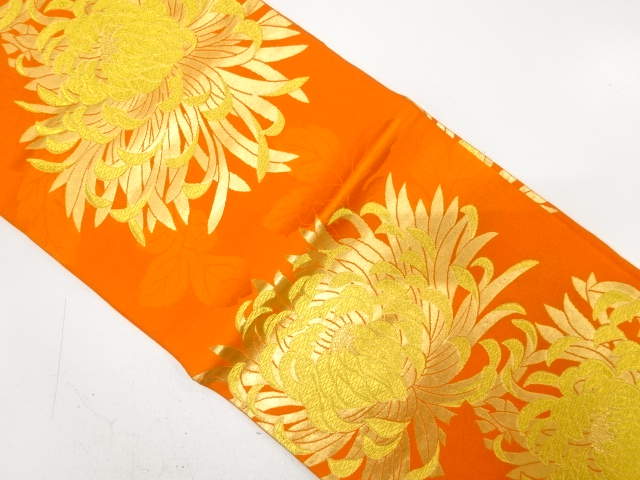 JAPANESE KIMONO / ANTIQUE FUKURO OBI / SILK / WOVEN KIKU